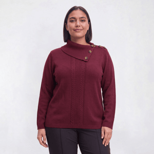 Plus Size Napa Valley Long Sleeve Solid Rib Knit Button Sweater alternate view